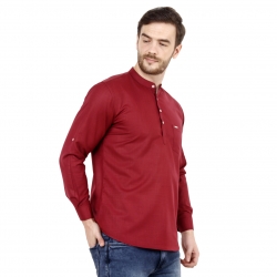 Mens Wine Red Short Kurta